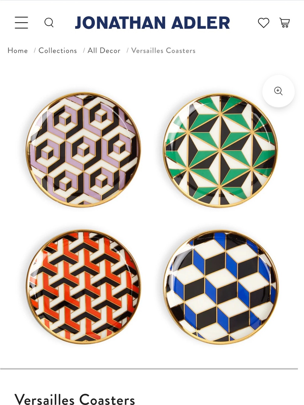 Jonathan Adler Versailles Porcelain Coaster Set
